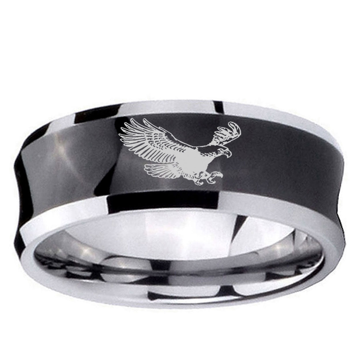 5MMFlying American Eagle Concave Black Unique Men Wedding Ring