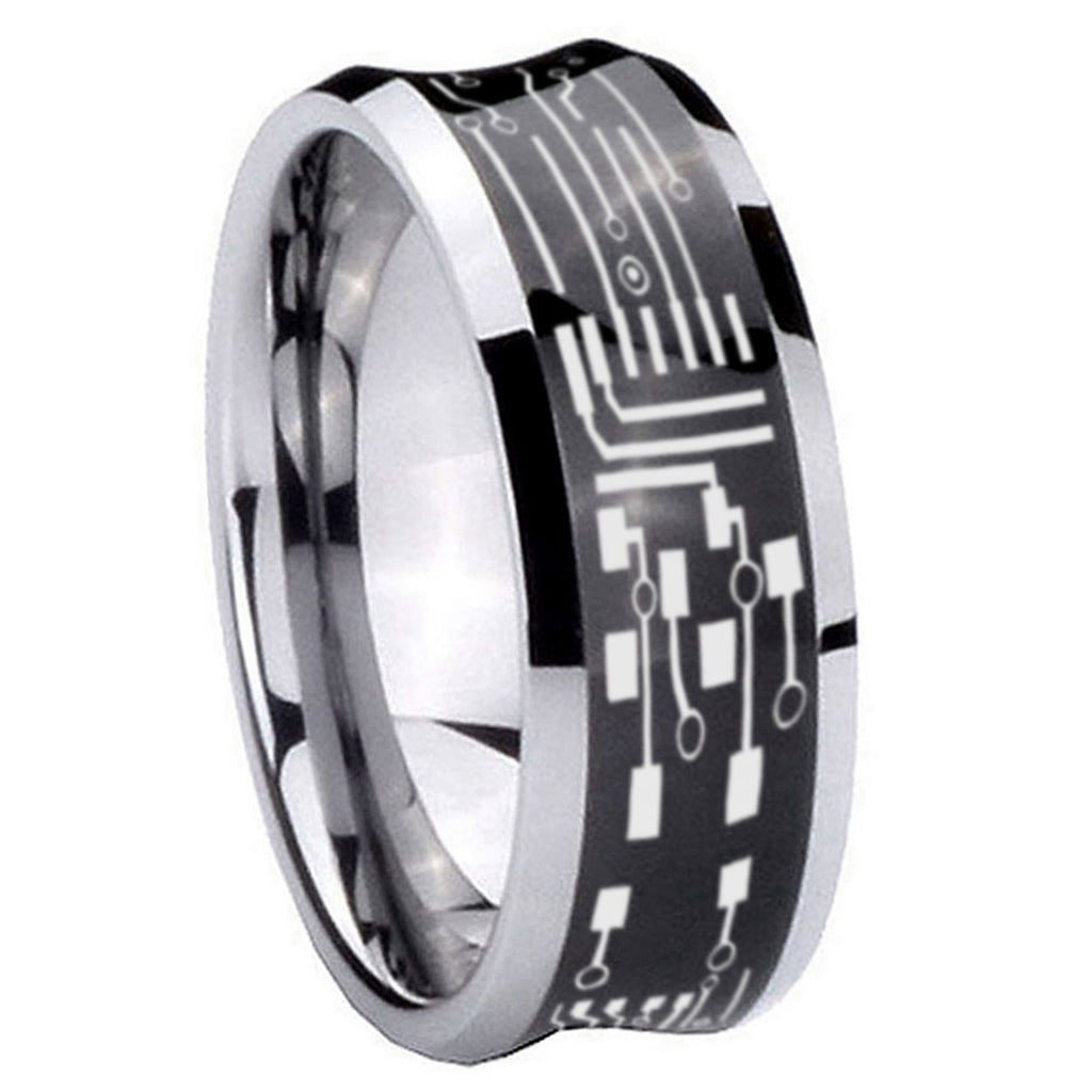 8MM Circuit Board Concave Black Unique Men Wedding Ring