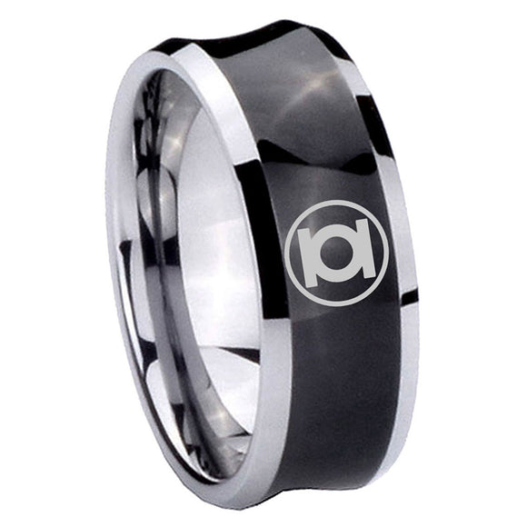 8mm Green Lantern Concave Black Mens Wide Band Rings