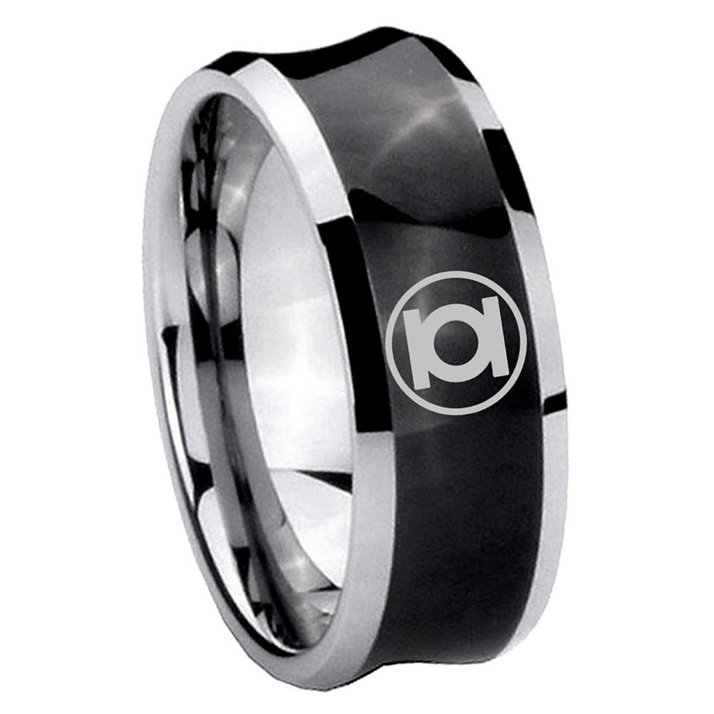 8MM Green Lantern Concave Black Mens Wide Band Rings