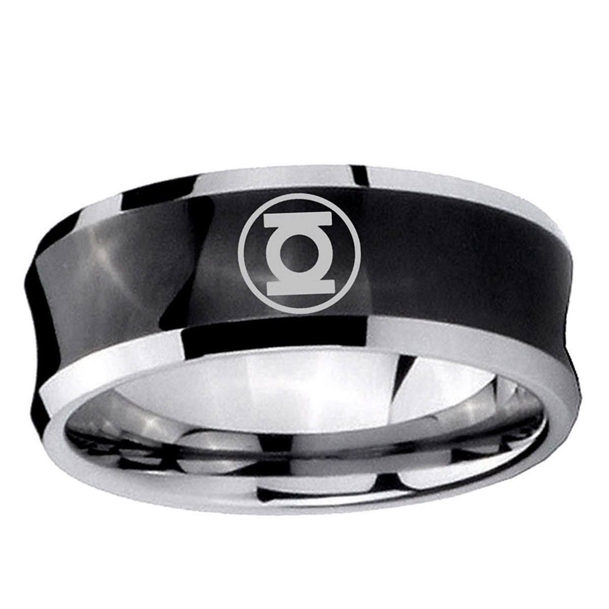 5MMGreen Lantern Concave Black Mens Wide Band Rings