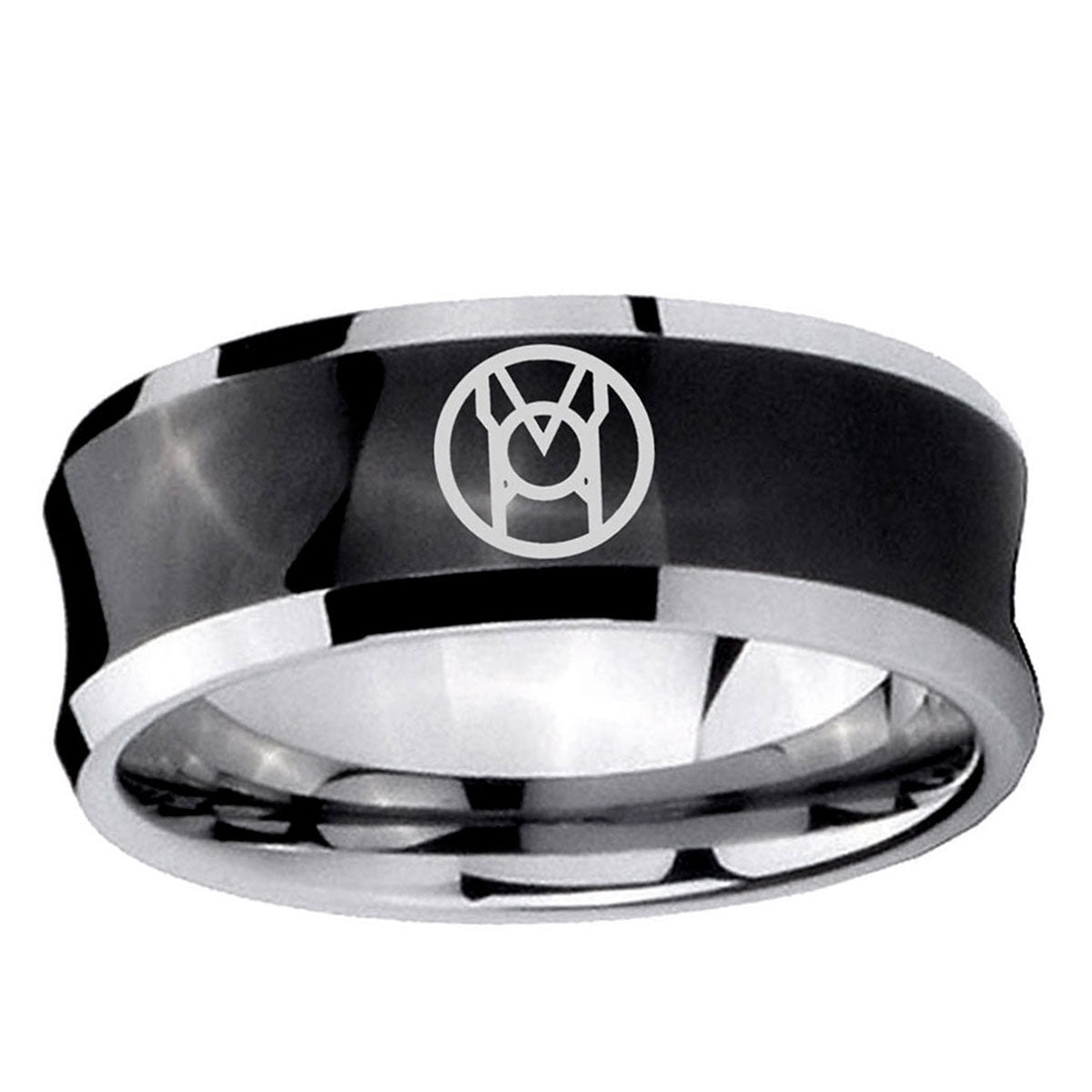 5MMLarfleeze Green Lantern Concave Black Unique Men Wedding Ring
