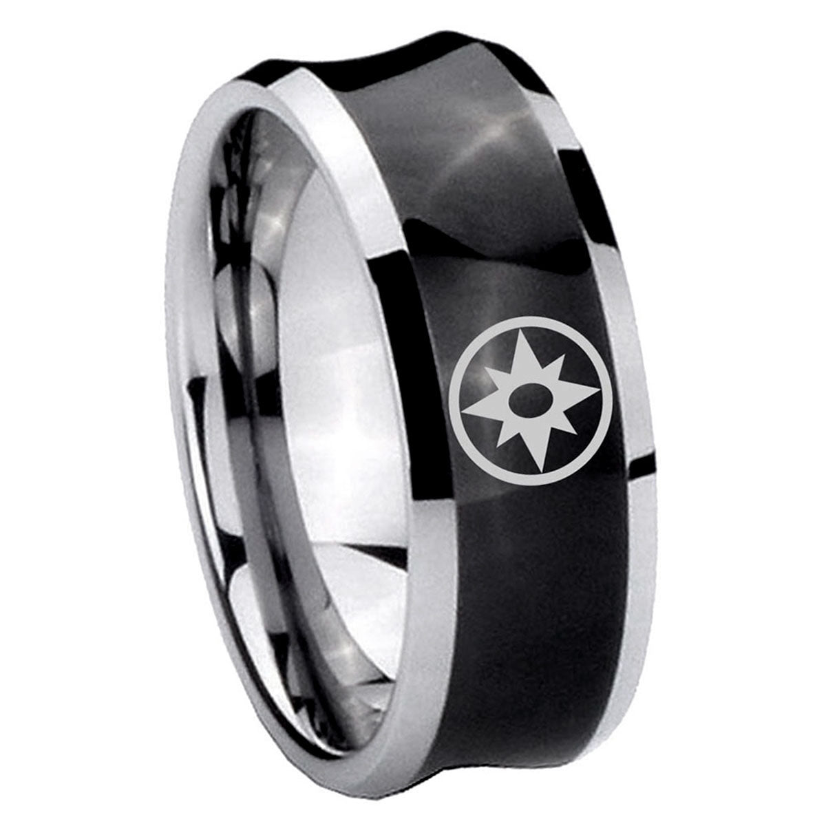 8MM Star Sapphire Lantern Concave Black Unique Men Wedding Ring