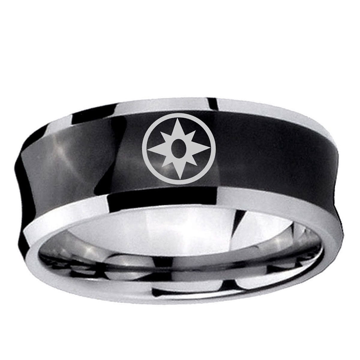 5MMStar Sapphire Lantern Concave Black Unique Men Wedding Ring