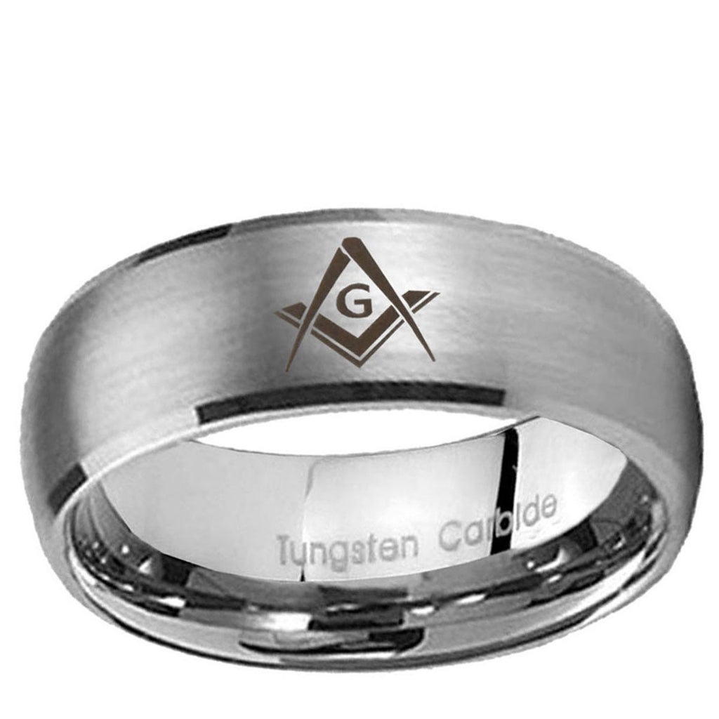 10mm Freemason Masonic Dome Brushed Tungsten Ring