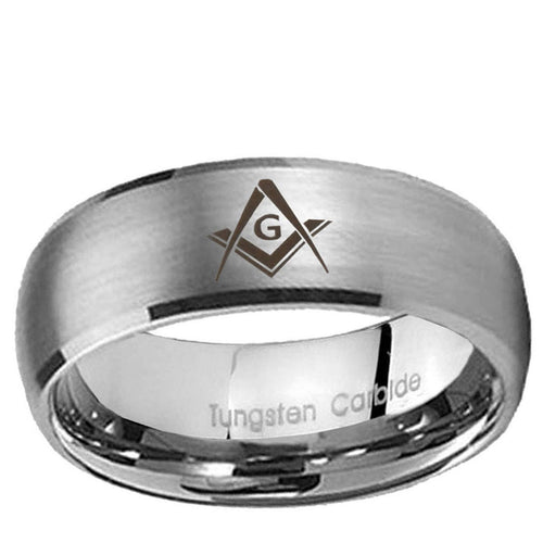 10mm Freemason Masonic Dome Brushed Tungsten Ring
