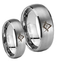 Freemason Masonic Dome Brushed Tungsten Bridal Ring Sets
