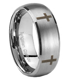 10mm-Crosses-Dome-Brushed-Tungsten-Carbide-Men's-Engagement-Band