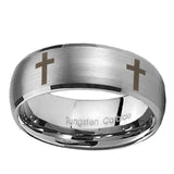 10mm-Crosses-Dome-Brushed-Tungsten-Carbide-Men's-Engagement-Band