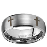5, 8mm Crosses Dome Brushed Tungsten Ring