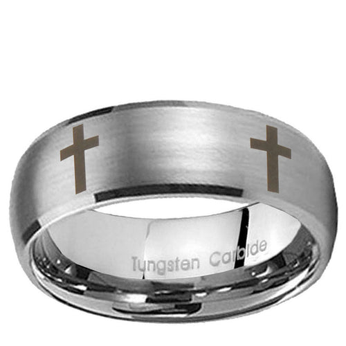 10mm Crosses Dome Brushed Tungsten Ring