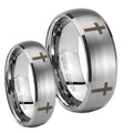 Crosses Dome Brushed Tungsten Matching Ring Set