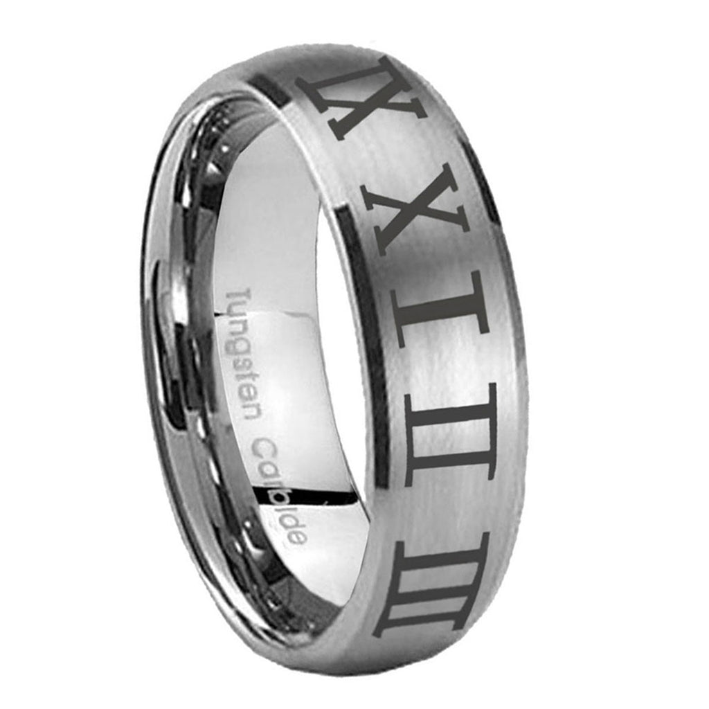 10mm Roman Numeral Dome Brushed Tungsten Carbide Men's Engagement Band
