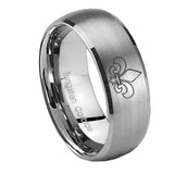8mm-Fleur-De-Lis-Dome-Brushed-Tungsten-Carbide-Men's-Promise-Rings