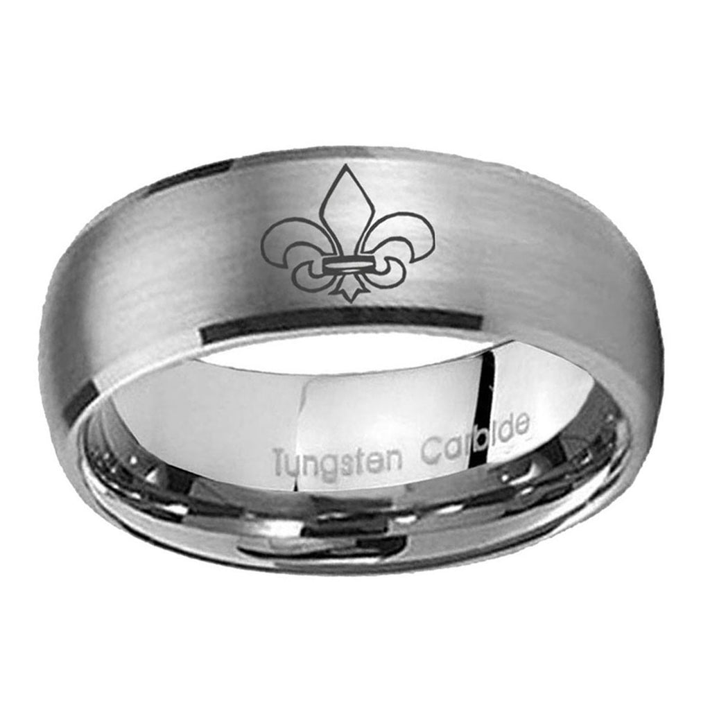 10mm Fleur-De-Lis Dome Brushed Tungsten Ring