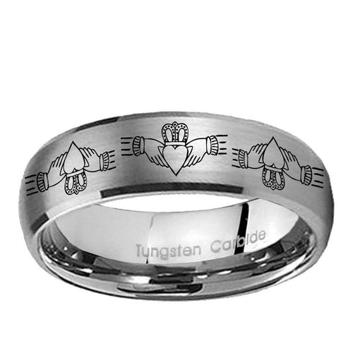 10mm Irish Claddagh Dome Brushed Tungsten Ring