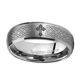 10mm-Celtic-Cross-Dome-Brushed-Tungsten-Carbide-Personalized-Ring