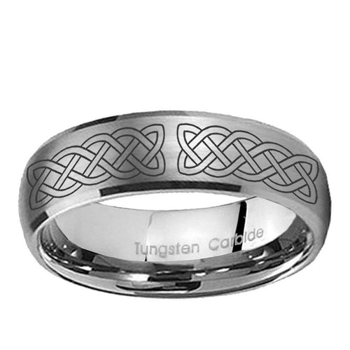 10mm Celtic Knot Dome Brushed Tungsten Ring