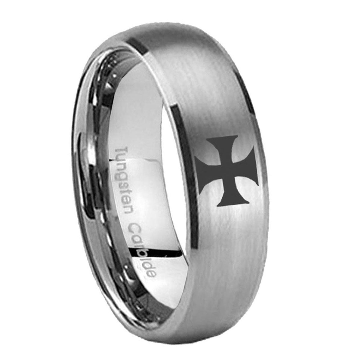10mm Maltese Cross Dome Brushed Tungsten Carbide Mens Engagement Ring