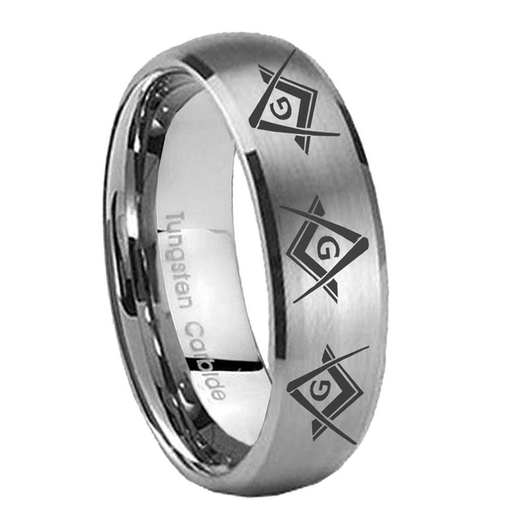 8MM Master Mason Masonic Dome Brushed Gray Tungsten Ring For Man