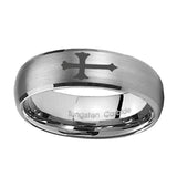 10mm-Christian-Cross-Dome-Brushed-Tungsten-Carbide-Anniversary-Ring