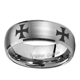 8mm-4-Maltese-Cross-Dome-Brushed-Tungsten-Carbide-Men's-Promise-Rings