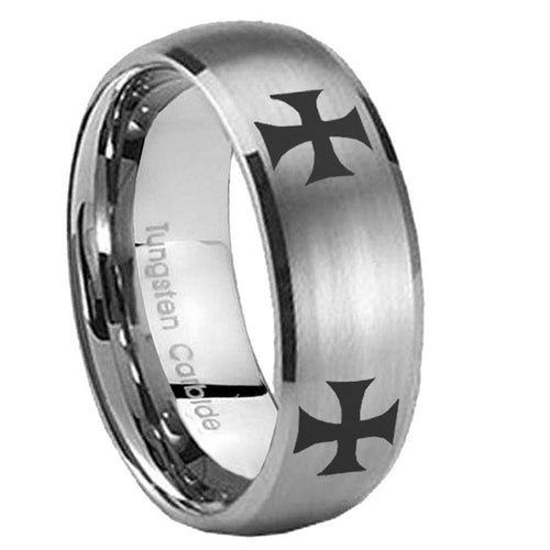 10mm 4 Maltese Cross Dome Brushed Tungsten Carbide Men's Promise Rings