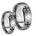 4 Maltese Cross Dome Brushed Tungsten Mens Set Ring
