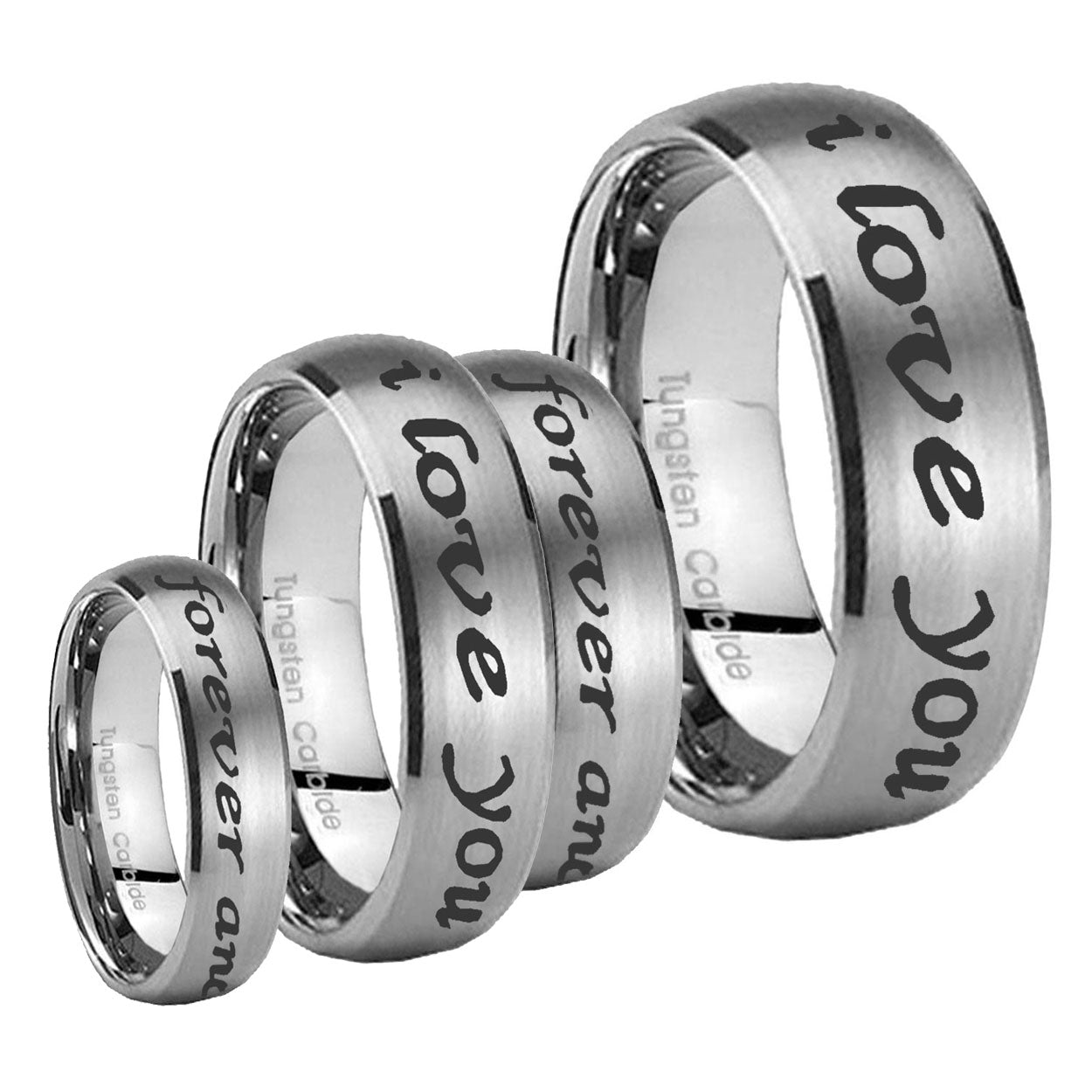 I Love You Forever and ever Dome Brushed Tungsten His Hers Ring Set