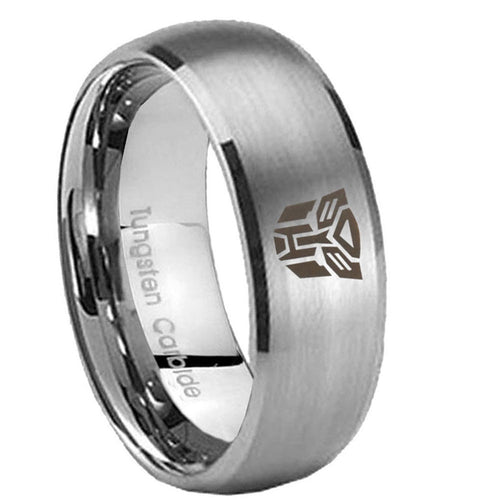 10mm Transformers Autobot Dome Brushed Tungsten Carbide Mens Ring Engraved