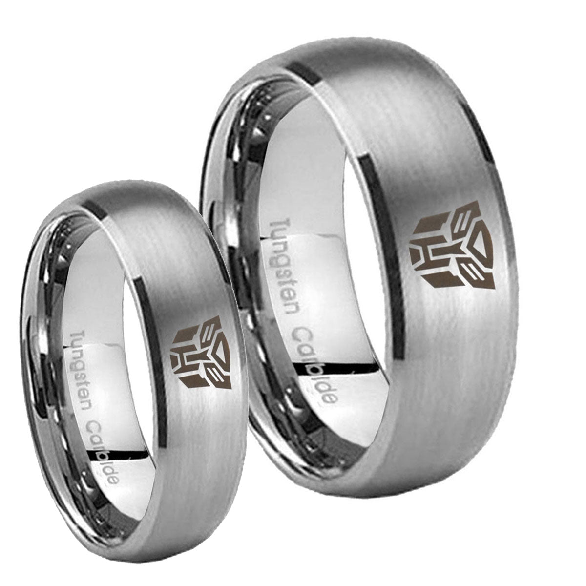 Transformers Autobot Dome Brushed Tungsten Wedding Band Set