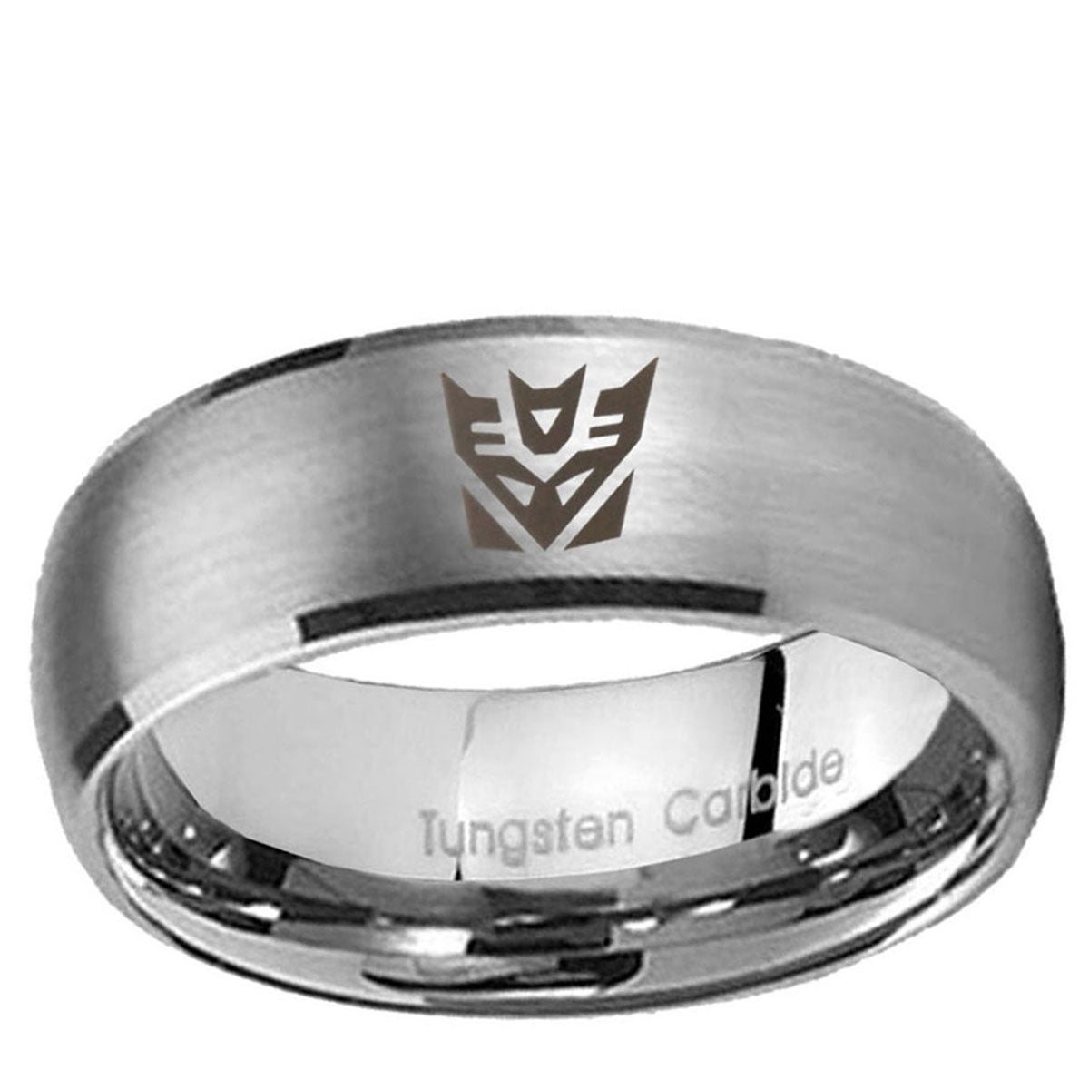 10mm Decepticon Transformers Dome Brushed Tungsten Carbide Mens Ring