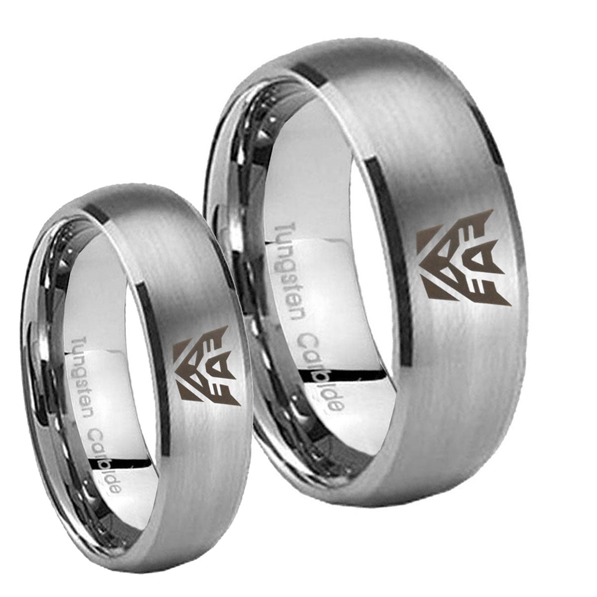 Decepticon Transformers Dome Brushed Tungsten Wedding Ring Sets