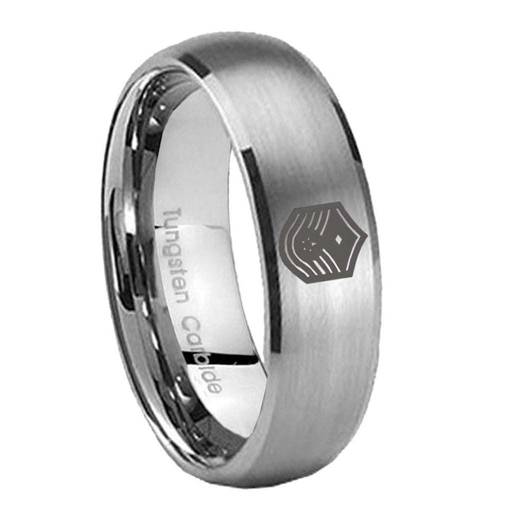 10mm Chief Master Sergeant Vector Dome Brushed Tungsten Carbide Rings for Men