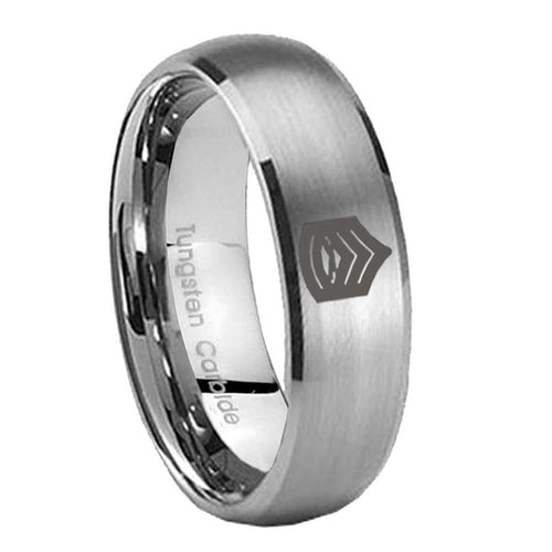 10mm Army Sergeant Major Dome Brushed Tungsten Carbide Rings for Men