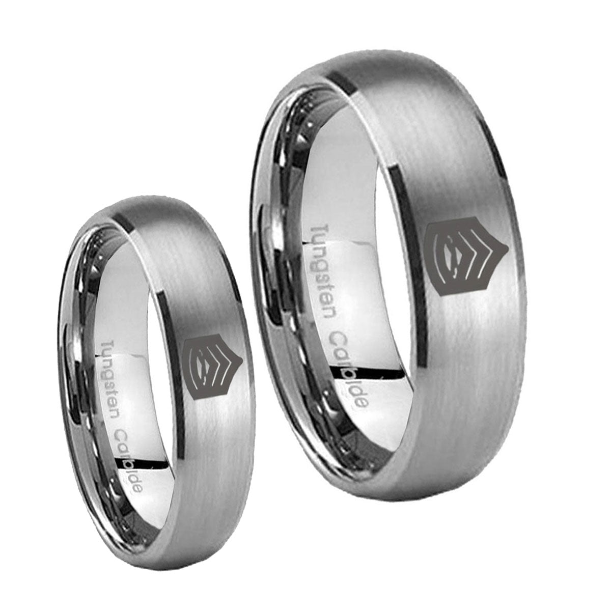 Army Sergeant Major Dome Brushed Tungsten Matching Ring Set