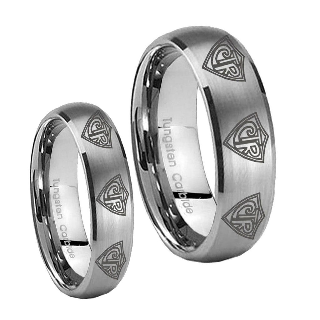 Multiple CTR Dome Brushed Tungsten His Hers Set Rings