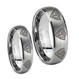 Bride and Groom Multiple CTR Dome Brushed Tungsten Carbide Personalized Ring Set