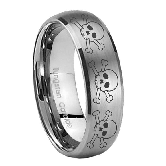 8mm-Multiple-Skull-Dome-Brushed-Tungsten-Carbide-Mens-Wedding-Ring