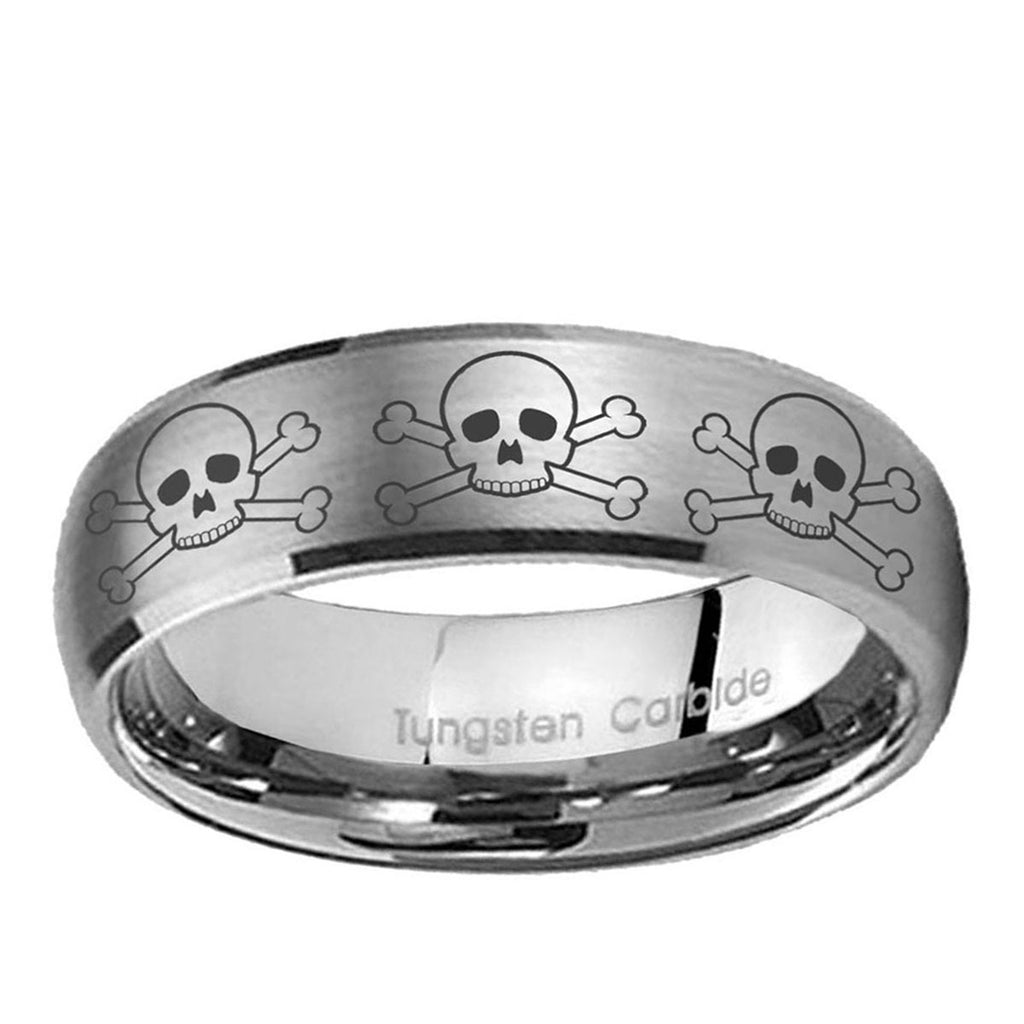 5MM Multiple Skull Dome Brushed Gray Tungsten Comfort Fit Ring
