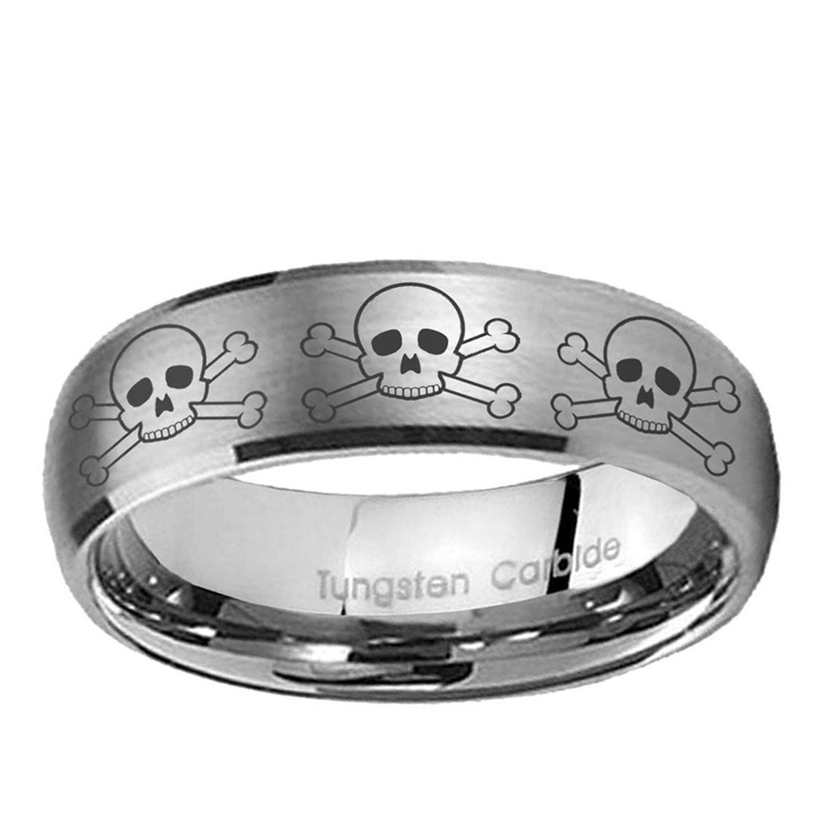 10mm Multiple Skull Dome Brushed Tungsten Ring