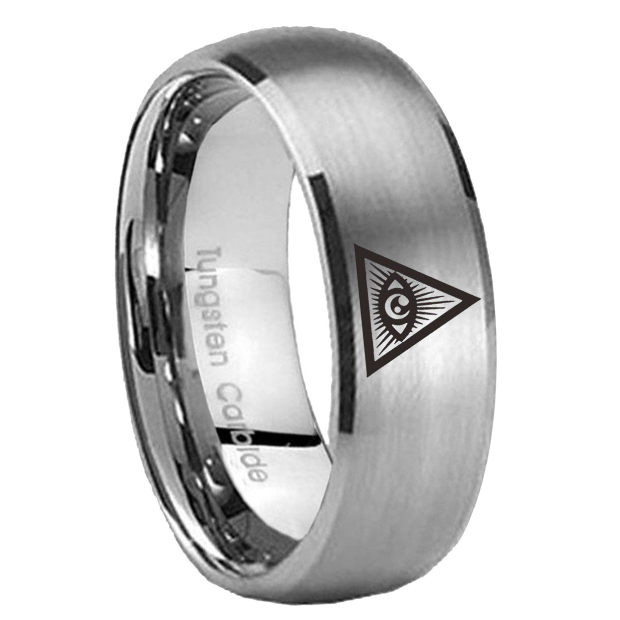 8MM Seeing Eye of Dome Brushed Gray Tungsten Wedding Band Men