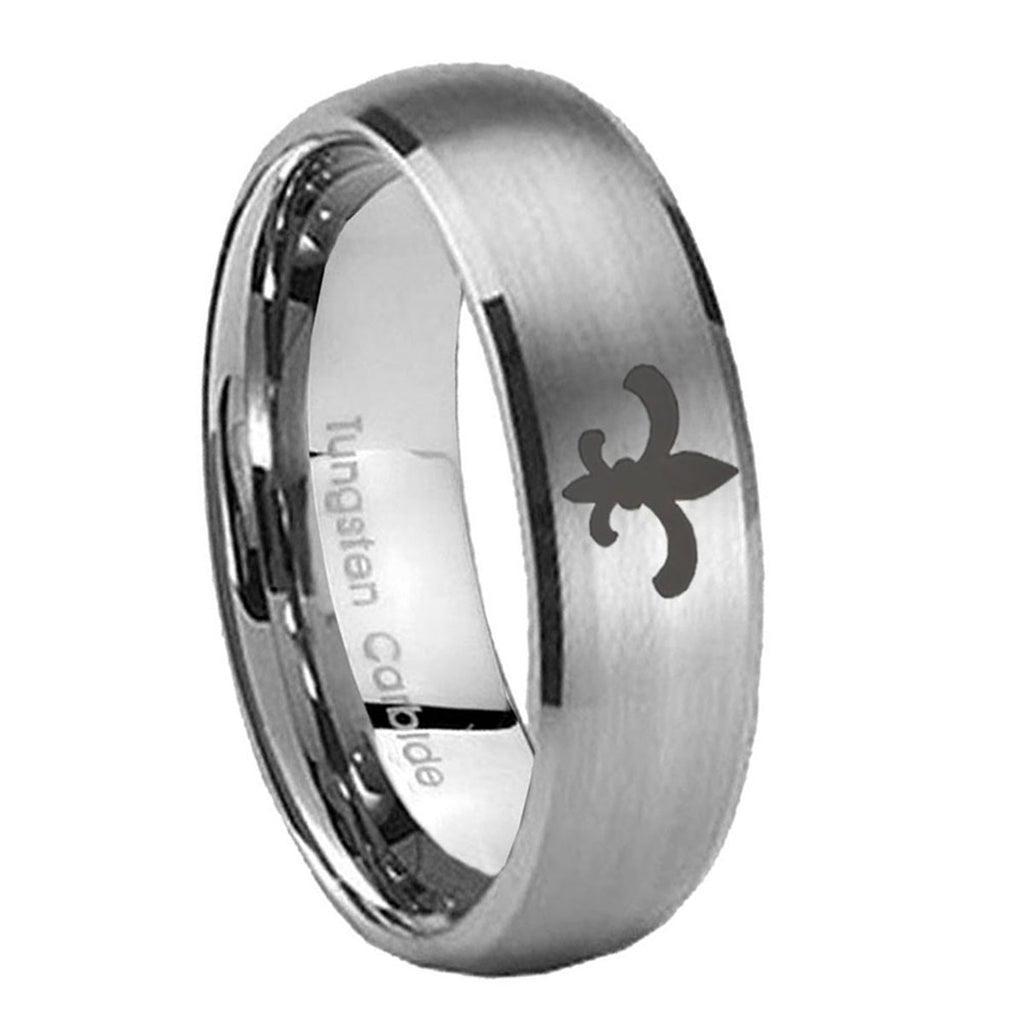 8MM Fleur-De-Lis Dome Brushed Gray Tungsten Wedding Band For Men