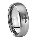 10mm Fleur Delis Dome Brushed Tungsten Carbide Wedding Band Ring