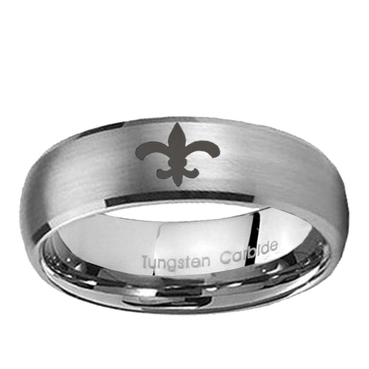 10mm Fleur-De-Lis Dome Brushed Tungsten Ring