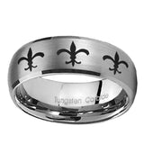 10mm-Multiple-Fleur-De-Lis-Dome-Brushed-Tungsten-Carbide-Custom-Ring-for-Men