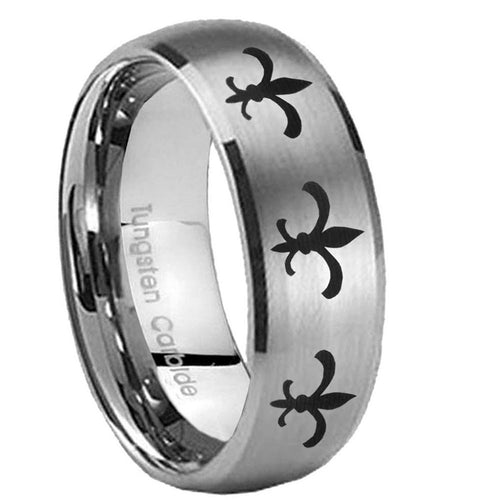 10mm Multiple Fleur Delis Dome Brushed Tungsten Carbide Custom Ring for Men