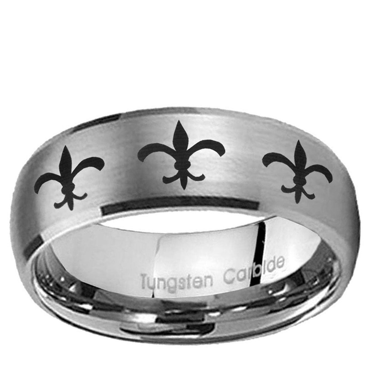 10mm Multiple Fleur-De-Lis Dome Brushed Tungsten Carbide Custom Ring for Men