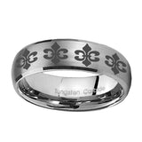 10mm-Multiple-Fleur-De-Lis-Dome-Brushed-Tungsten-Carbide-Men's-Engagement-Band