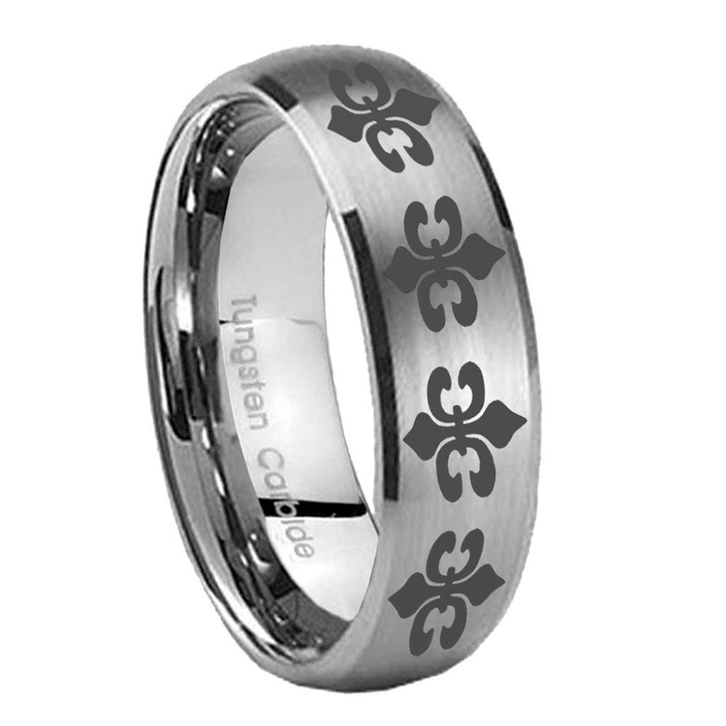 10mm Multiple Fleur Delis Dome Brushed Tungsten Carbide Men's Engagement Band